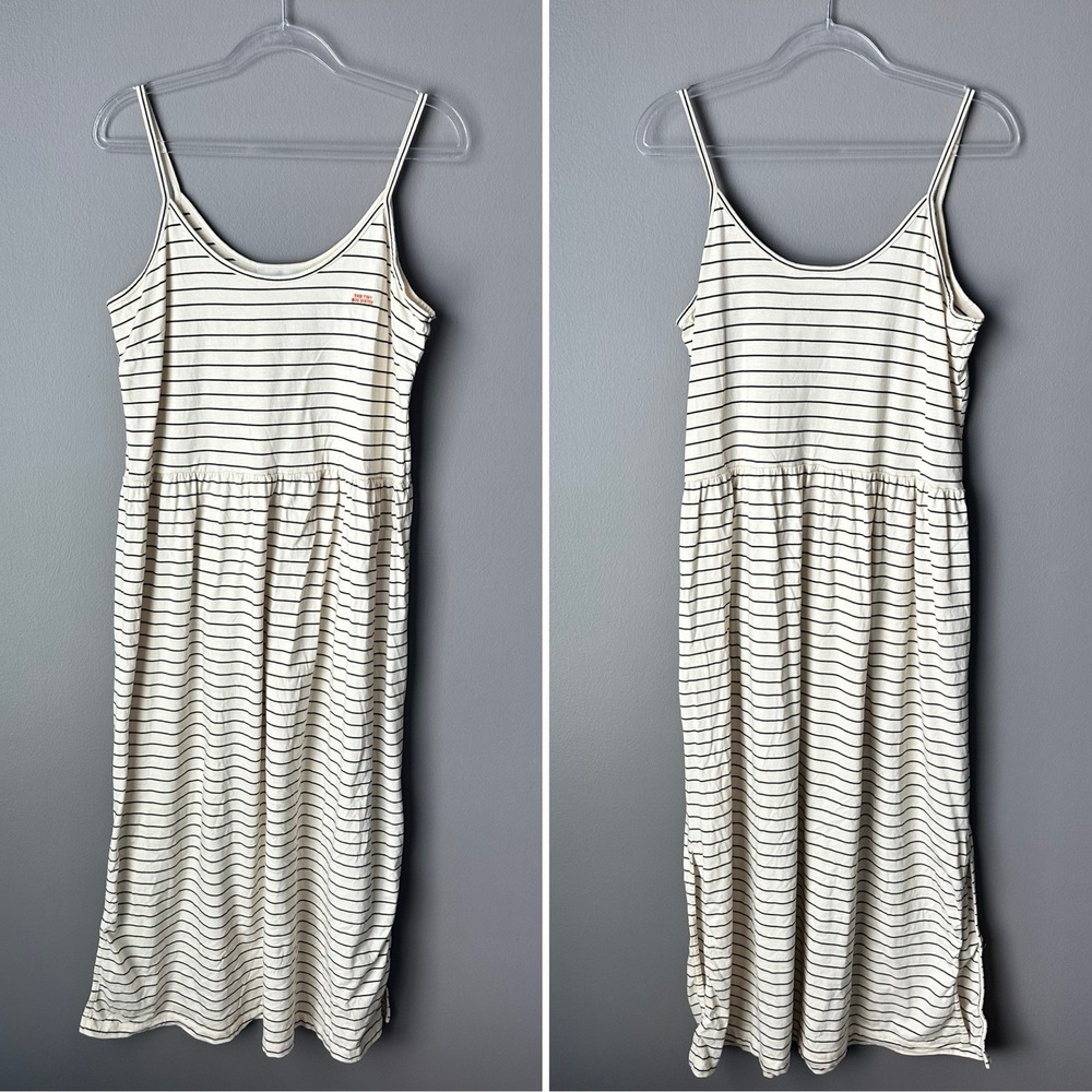 The Tiny Big Sister Midi Dress Size 38 Cream Navy Blue Stripes Pima Cotton